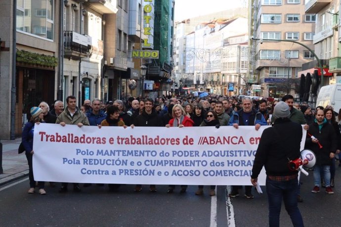 Movilización de trabajadores de Abanca en una jornada de huelga