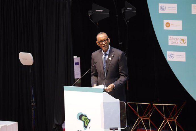 Archivo - 05 September 2023, Kenya, Nairobi: Rwanda president Paul Kagame delivers his remarks during the Africa Climate Summit 2023 at the Kenyatta International Convention Centre (KICC). Photo: John Ochieng/SOPA Images via ZUMA Press Wire/dpa