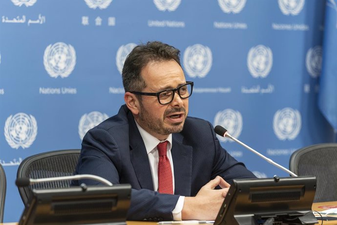 Archivo - July 13, 2021, New York, New York, United States: Secretary-General Special Representative Carlos Ruiz Massieu briefs press after the Security Council meeting on the situation in Colombia at UN Headquarters.