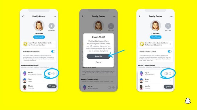 Medidas de control parental para el 'chatbot' My AI de Snapchat.