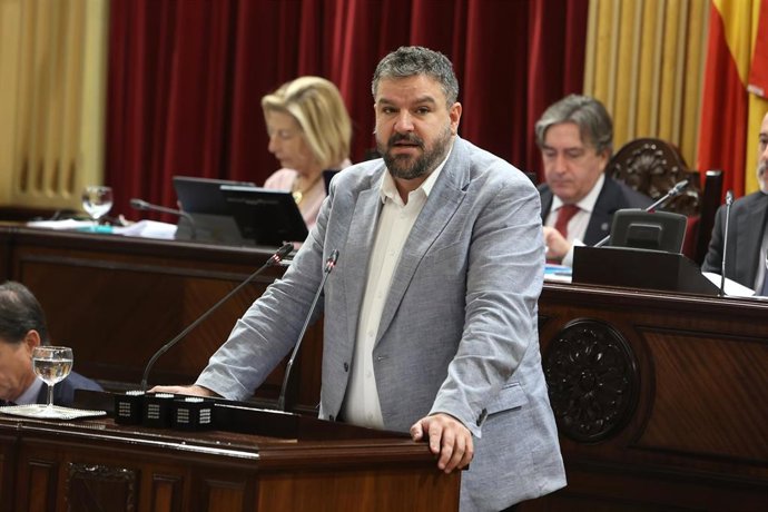 El portavoz de MÉS per Mallorca en el Parlament, Lluís Apesteguia, interviene durante un pleno en el Parlament balear.