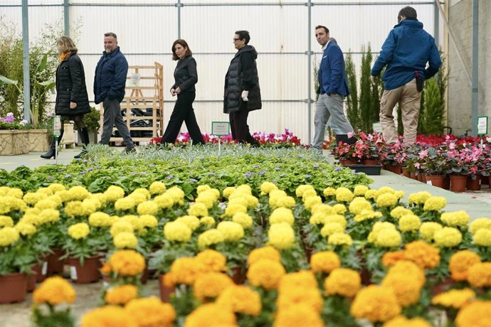 La consejera de Empleo, Empresa y Trabajo Autónomo, Rocío Blanco (c), durante su visita el Centro Especial de Empleo Los Pinares, a12 de enero del 2024 en Torremolinos (Málaga , España)