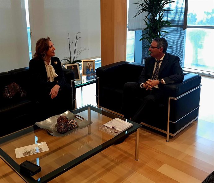 La presidenta de la Cámara de Cuentas de Andalucía, Carmen Núñez, durante una reunión con el presidente de la Diputación de Málaga, Francisco Salado.
