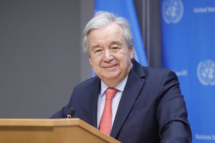 December 22, 2023, NY, USA: United Nations, New York, USA, December 22, 2023 - Secretary-General Antonio Guterres briefs reporters on the situation in Gaza today at the United Nations Headquarters in New York City. Photo: Luiz Rampelotto/EuropaNewswire.