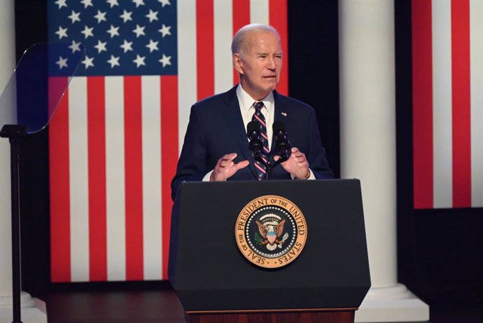 January 5, 2024, Blue Bell, Pennsylvania, United States: President Joe Biden delivers remarks. Attack on US Capitol at Montgomery County Community College in Blue Bell, Pennsylvania on January 5, 2024. US President Joe Biden delivered remarks on Donald J.