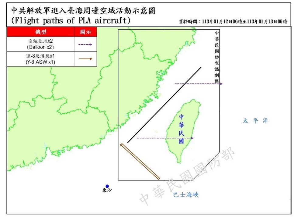 Mapa sobre la presencia de aviones y buques de guerra chinos cerca de Taiwán