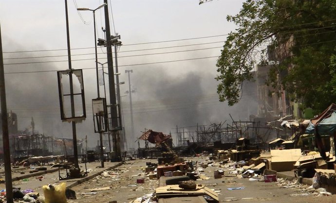 BEIJING, Jan. 5, 2024  -- This photo taken on April 18, 2023 shows a street view after armed conflicts in Khartoum, Sudan. Fierce fighting broke out between the Sudanese Armed Forces (SAF) and the Rapid Support Forces (RSF) on April 15.