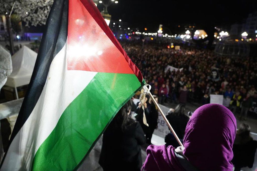 Archivo - Bandera palestina durante una manifestación