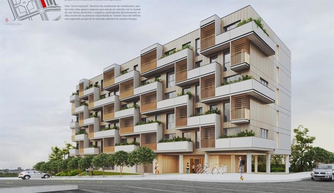 Archivo - Infografía de uno de los edificios de VPO en el Alisal.- Archivo