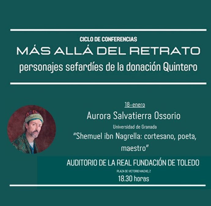 Cartel de la conferencia del ciclo 'Más allá del retrato: personajes sefardíes de la donación Quintero' .