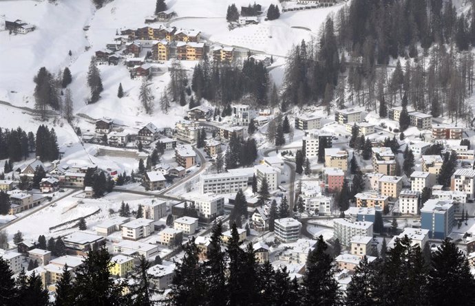 GENEVA, Jan. 14, 2024  -- This file photo taken on Jan. 20, 2023 shows a view of the snow-covered Davos in Switzerland.