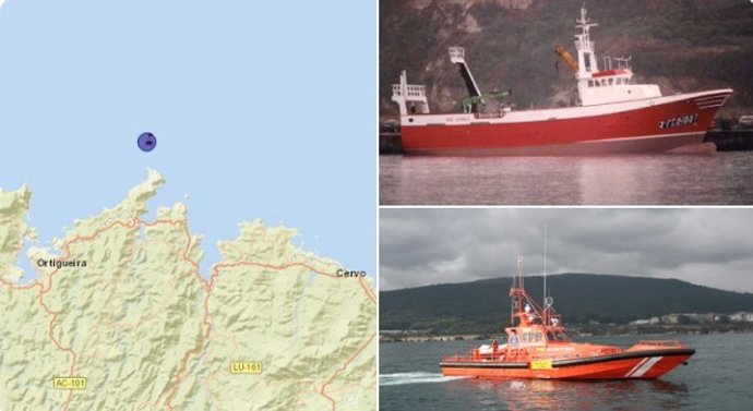 Remolcado un pesquero con 9 tripulantes por una avería en el motor al norte de Estaca de Bares