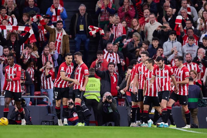 Alex Berenguer of Athletic Club reacts after scoring goal during the LaLiga EA Sports match between Athletic Club and Real Sociedad at San Mames on January 13, 2024, in Bilbao, Spain.
