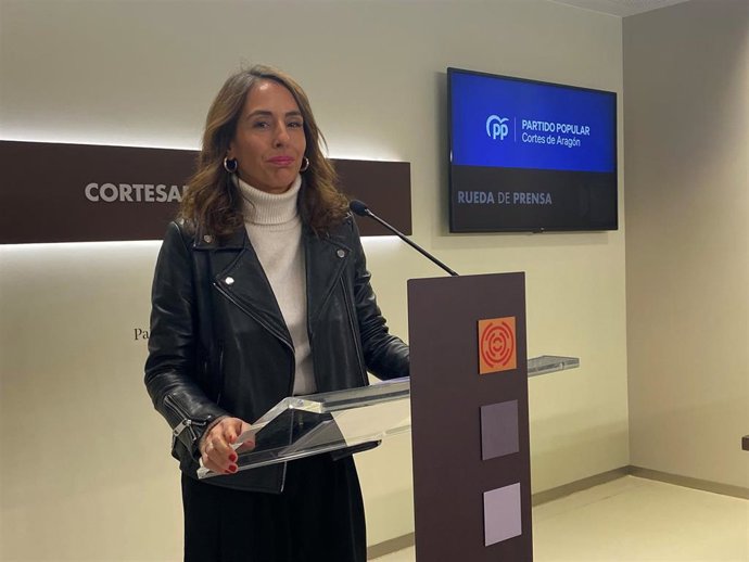 La portavoz adjunta del PP en las Cortes de Aragón, María Navarro, en una rueda de prensa.
