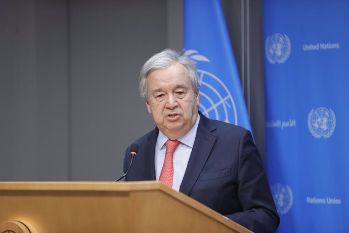 December 22, 2023, NY, USA: United Nations, New York, USA, December 22, 2023 - Secretary-General Antonio Guterres briefs reporters on the situation in Gaza today at the United Nations Headquarters in New York City. Photo: Luiz Rampelotto/EuropaNewswire..E