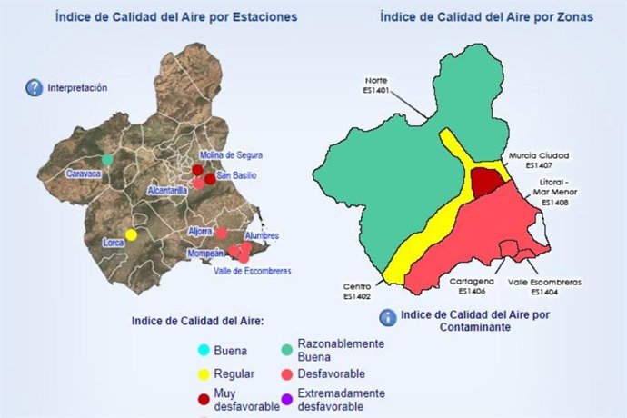 Mapa que refleja la calidad del aire a las 10.00 horas del 16 de enero
