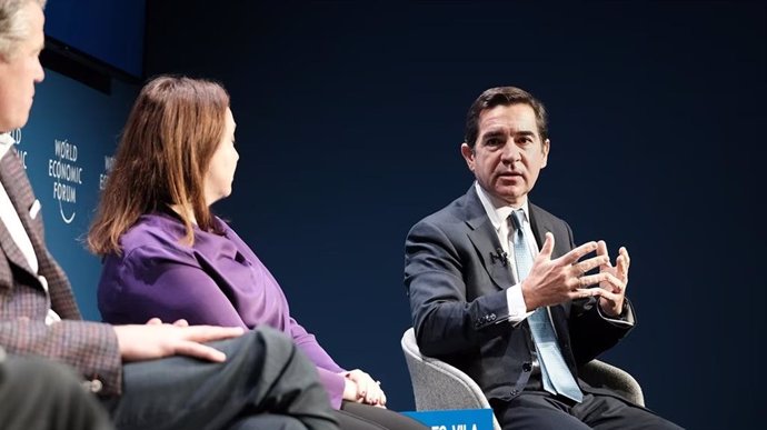 El presidente de BBVA, Carlos Torres, durante su intervención en el Foro de Davos, organizado por el World Economic Forum.