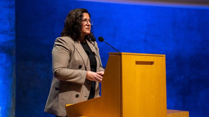 La secretaria de Vivienda de la Generalitat, Marina Berasategui, durante su intervención de este martes