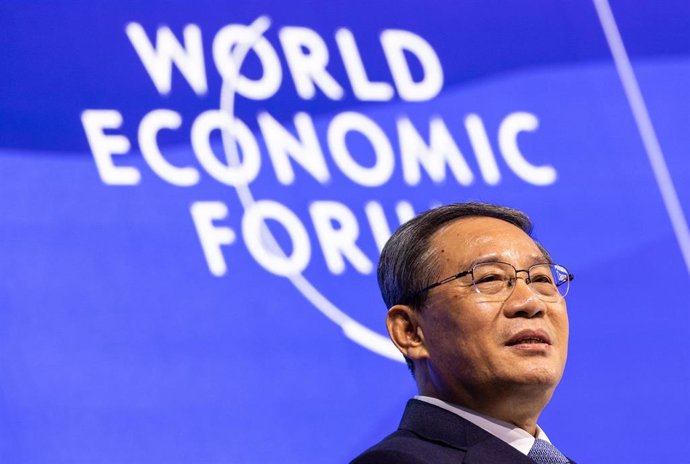 16 January 2024, Switzerland, Davos: Li Qiang, Prime Minister of China, attends the Welcoming Remarks session at the World Economic Forum Annual Meeting 2024 in Davos. Photo: Hannes P. Albert/dpa