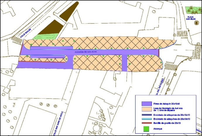 Plano de las obras de la barriada de San Blas en Cáceres