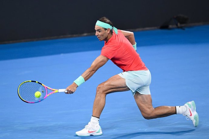 Rafael Nadal of Spain in action against Jason Kubler of Australia during their match on Day 5 of the 2024 Brisbane International at the Queensland Tennis Centre in Brisbane, Thursday, January 4, 2024. (AAP Image/Zain Mohammed) NO ARCHIVING, EDITORIAL USE 