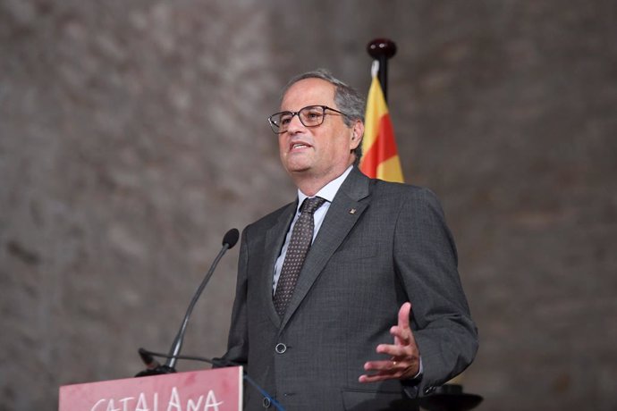 Archivo - Arxivo - L'expresident de la Generalitat Quim Torra intervé durant l'homenatge al músic Pau Casals als 50 anys de la seva mort en l'exili, en l'Abadia de Sant Miquel de Cuix, a 21 d'agost de 2023, en Codalet (Frana)