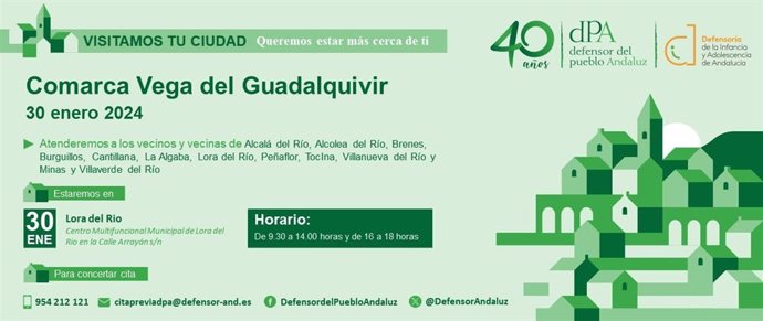 Cartel anunciador de la visita del Defensor del Pueblo Andaluz a la comarca de la Vega sevillana.