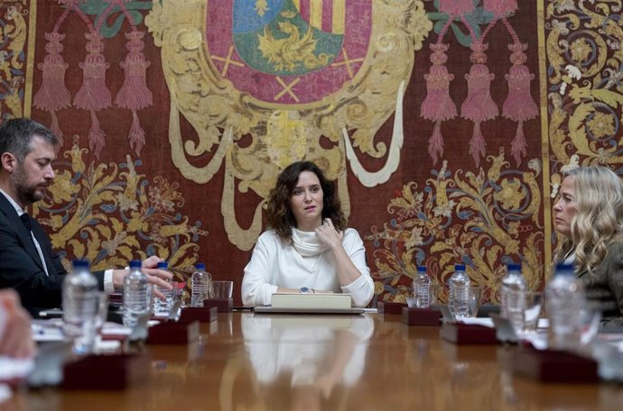 La presidenta de la Comunidad de Madrid, Isabel Díaz Ayuso, preside la reunión del Consejo de Gobierno, en el Ayuntamiento de Alcalá de Henares, a 17 de enero de 2023, en Alcalá de Henares, Madrid (España).