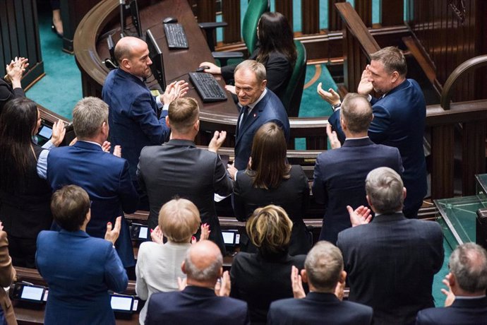 Archivo - Primer discurso de Donald Tusk en el Parlamento de Polonia tras su nombramiento como primer ministro en diciembre