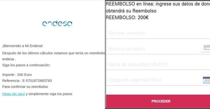 Campaña de 'phishing' que suplanta a Endesa denunciada por el Incibe.