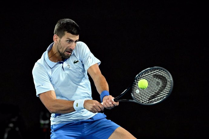 Novak Djokovic of Serbia in action during his round 2 match against Alexei Popyrin of Australia on Day 4 of the 2024 Australian Open at Melbourne Park in Melbourne, Wednesday, January 17, 2024. (AAP Image/James Ross) NO ARCHIVING, EDITORIAL USE ONLY