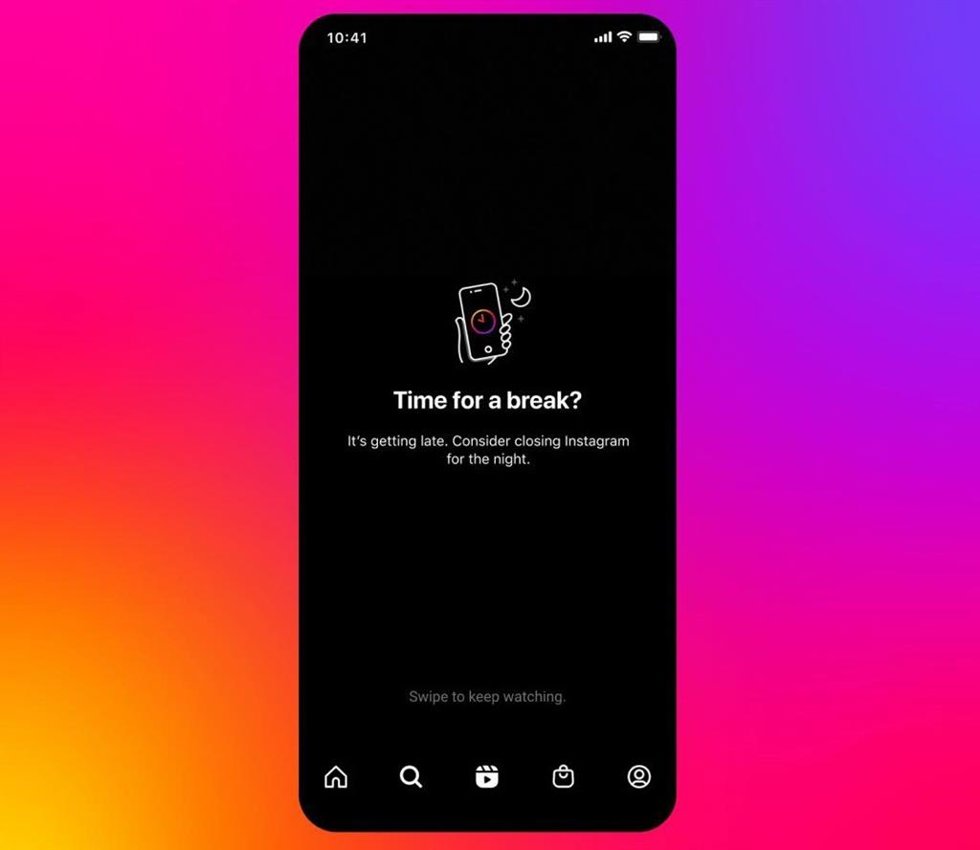 Notificación de descanso nocturno en Instagram