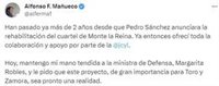 Mañueco reitera su "mano tendida" a Robles para que el cuartel de Monte La Reina sea una realidad "pronto"
