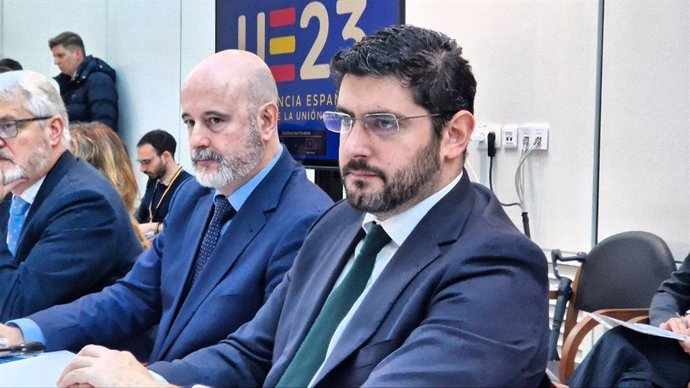 El vicepresidente primero y consejero de Desarrollo Territorial, Despoblación y Justicia del Gobierno de Aragón, Alejandro Nolasco, en la reunión de la Red de Regiones Europeas con Desafíos Demográficos.