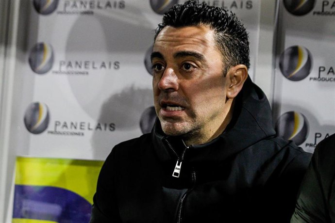 Xavi Hernandez, head coach of FC Barcelona, looks on during the Copa del Rey Round of 16 match between Unionistas de Salamanca CF and FC Barcelona at Estadio Municipal Reina Sofia on January 18, 2024 in Salamanca, Spain.
