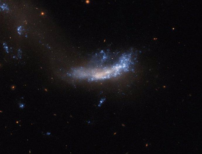 Esta imagen del Telescopio Espacial Hubble de la NASA es de la pequeña galaxia conocida como UGC 5189A.