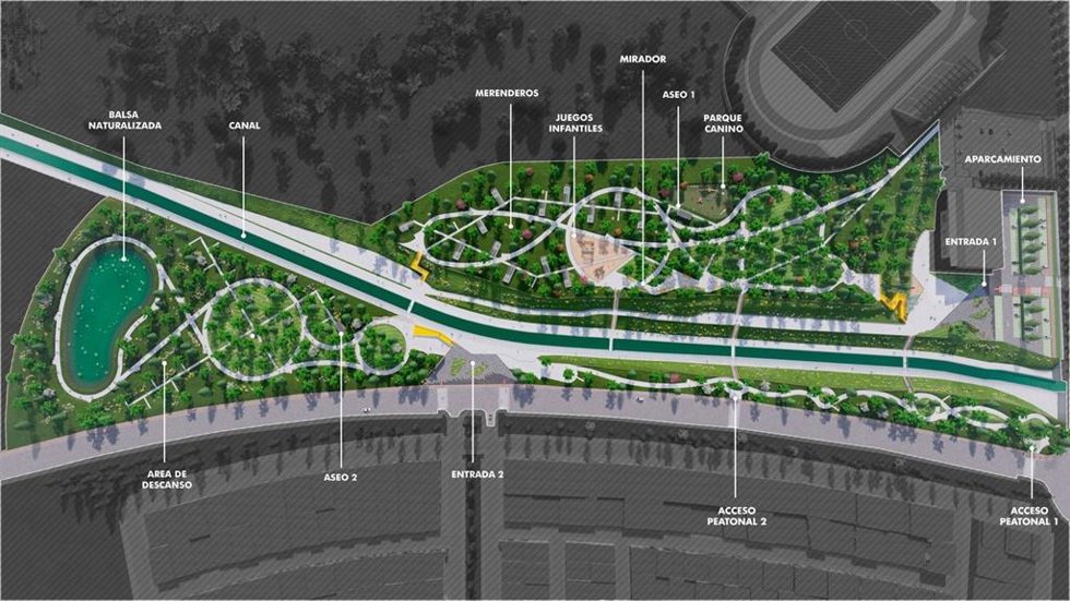 Proyecto de parque periurbano de Vistalegre, con una laguna artificial que aprovecharía aguas residuales depuradas para el riego.