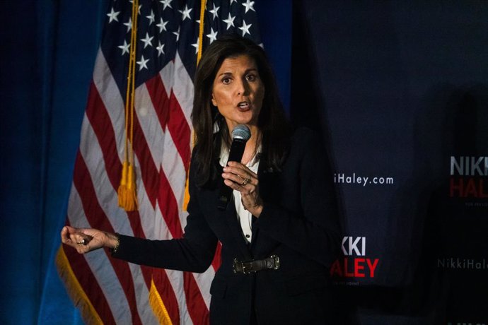 January 19, 2024, Manchester, New Hampshire, USA: Republican presidential candidate NIKKI HALEY speaks to supporters at a rally at the Manchester DoubleTree in New Hampshire ahead of Tuesday's primary