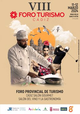 Cartel del VIII Foro Provincial de Turismo que se celebra en Chiclana el 11 y 12 de marzo.