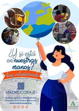 Cartel promocional de Madre Coraje para la captación de voluntariado.