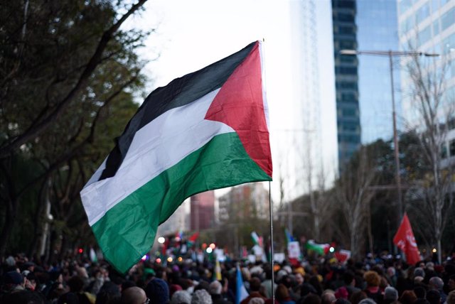 Bandera palestina durante una manifestación en España