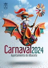 Foto: El Carnaval llega "volando" a Albacete con un Quijote montado en el escudo de la ciudad, obra de Juan Diego Ingelmo
