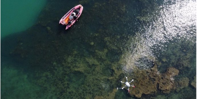 Dron sobrevolando la costa.