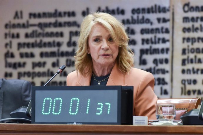 Archivo - La presidenta interina del Consejo de Administración de la Corporación RTVE, Elena Sánchez Caballero, comparece en una Comisión Mixta de Control Parlamentario de la Corporación RTVE y sus Sociedades, en el Senado, a 28 de marzo de 2023, en Mad