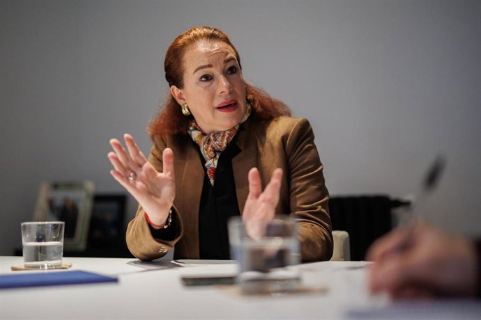 La directora Ejecutiva de GWL Voices, María Fernanda Espinosa, durante una entrevista para Europa Press, en la sede de GWL Voices, a 16 de enero de 2024, en Madrid (España). 