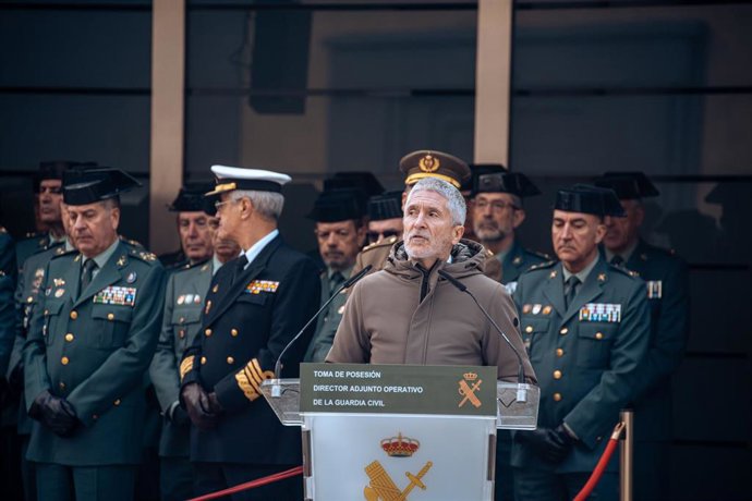 El ministro de Interior, Fernando Grande-Marlaska, durante su intervención en el acto de toma de posesión del nuevo DAO de la Guardia Civil