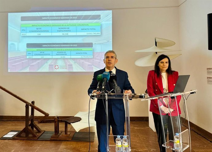 El CEO del Palacio de Congresos de Córdoba, Juan Salado, y la delegada territorial de Empleo, Empresa y Trabajo Autónomo de la Junta, María Dolores Gálvez.