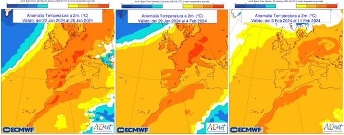 Mapas elababorados por la Aemet sobre la previsión meteorológica en CyL