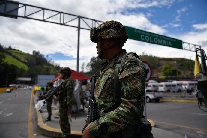 January 13, 2024, Ipiales, Cundinamarca, Colombia: Colombia's national army heavily guards the border Rumichaca bridge with Ecuador amid Ecuador's internal armed conflict as narco violence spreads across the country, January 13, 2024, in Ipiales, Colombia
