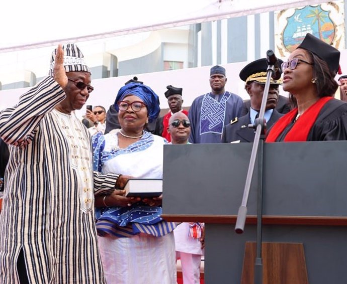 El presidente de Liberia, Joseph Boakai, durante su toma de posesión en Monrovia